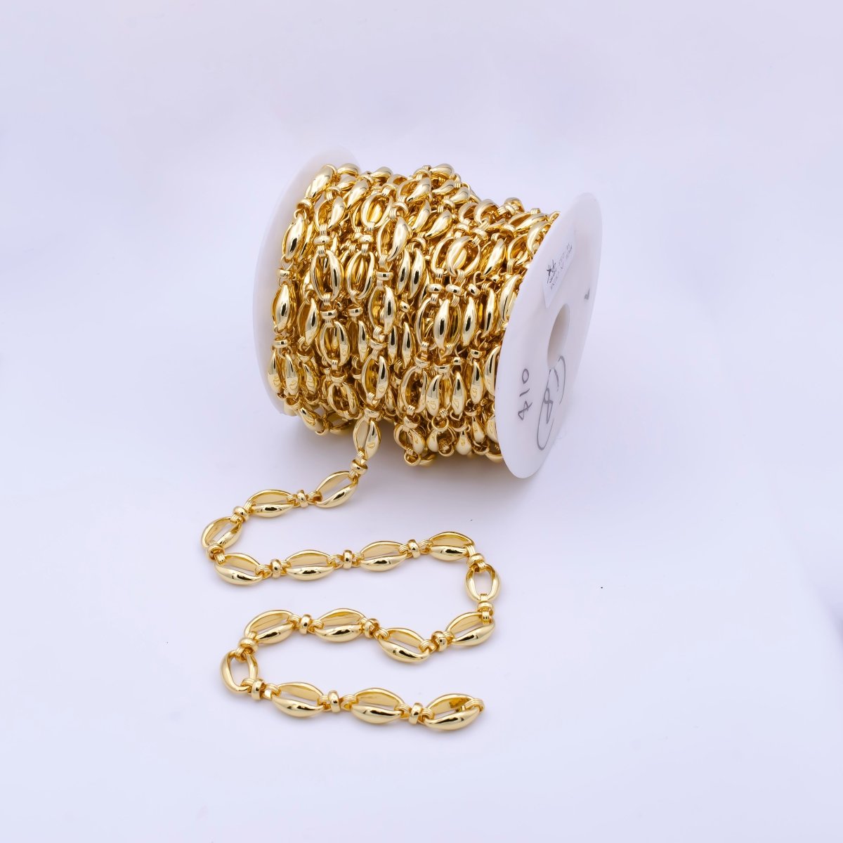 Unique Chunky Oval Ring and Connector Cable Chain Big Bold Gold Chain Unfinished Chain by Yard | ROLL-800 Clearance Pricing - DLUXCA
