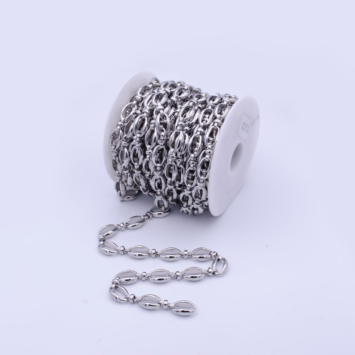 Unique Chunky Oval Ring and Connector Cable Chain Big Bold Silver Chain Unfinished Chain by Yard | ROLL-799 Clearance Pricing - DLUXCA