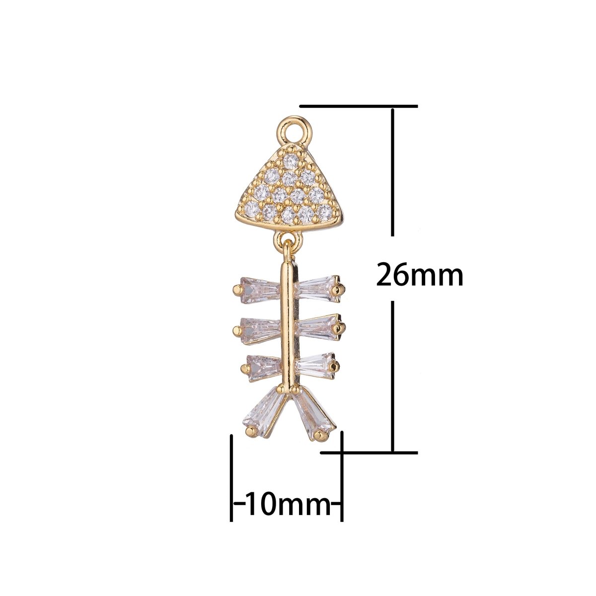 Unique Fish Bone Charm, Micro Pave CZ Charm, Dainty Pendant Marine Life Go Fishing Nature Inspired Necklace Charm for Jewelry Making E-405 - DLUXCA