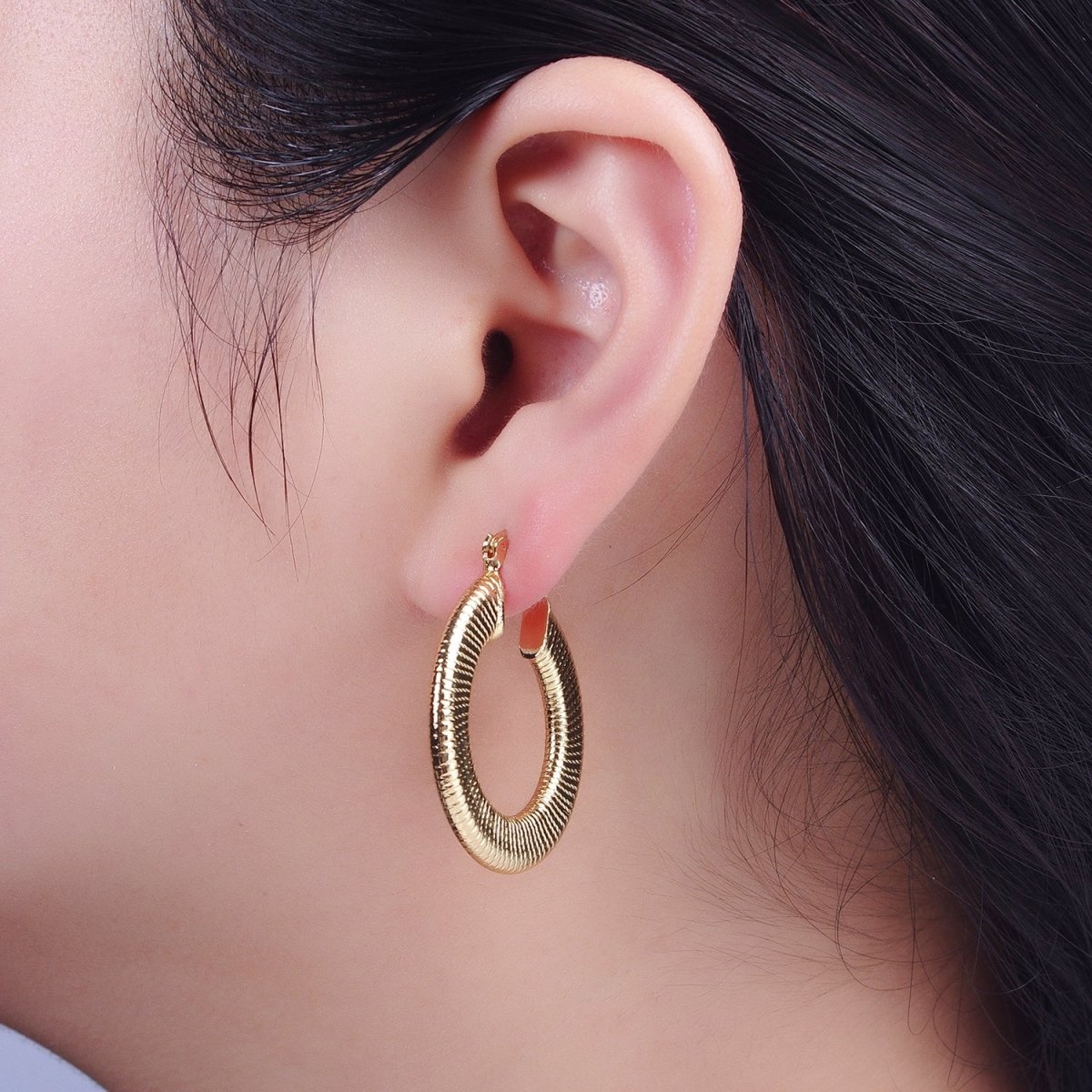 Unique Gold Hoops Line Pattern Earring for Fashion Statement Jewelry T-023 - DLUXCA