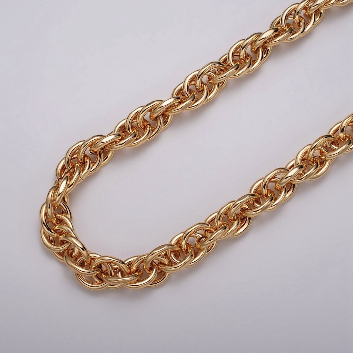 Unsoldered Gold Espiga Spiga Wheat Chain 13mm, 17.5mm Width for Statement Jewelry Unfinished Chain by Yard in Gold & Silver Unsoldered | ROLL-1183 ~ ROLL-1186 Clearance Pricing - DLUXCA
