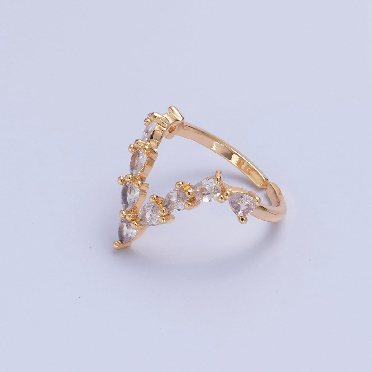 V Shaped Marquise Round Moissanite Wedding Band Unique Curved Chevron Band Solid 18K Gold Filled Stacking Ring O-2238 - DLUXCA