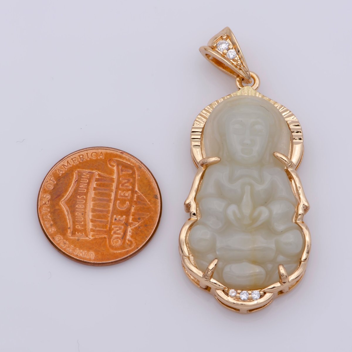 Vintage 18K gold fill, Solid Green Jadeite Jade Guan Yin Necklace Pendant, Kwan Yin Buddha Pendant O-109 O-110 - DLUXCA