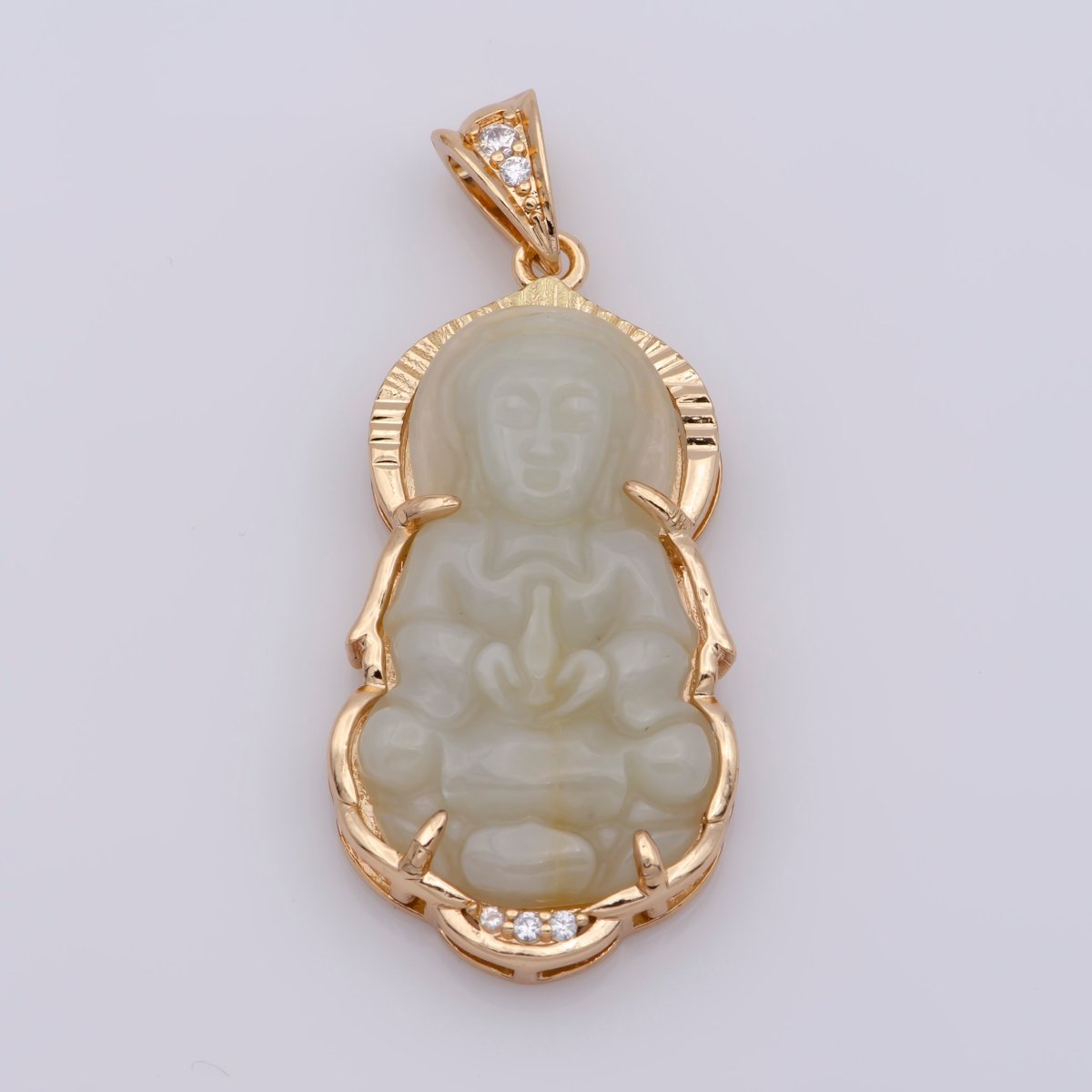 Vintage 18K gold fill, Solid Green Jadeite Jade Guan Yin Necklace Pendant, Kwan Yin Buddha Pendant O-109 O-110 - DLUXCA