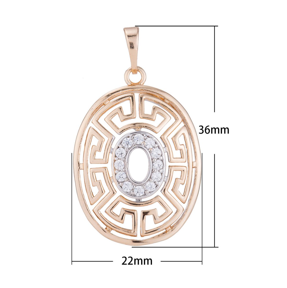 Vintage Design Rose Gold Plated Necklace Pendant - Oval Gold Plated Pendant - Pink Gold Plated Pendant - Vintage Pendant Cubic Zircon H-146 - DLUXCA