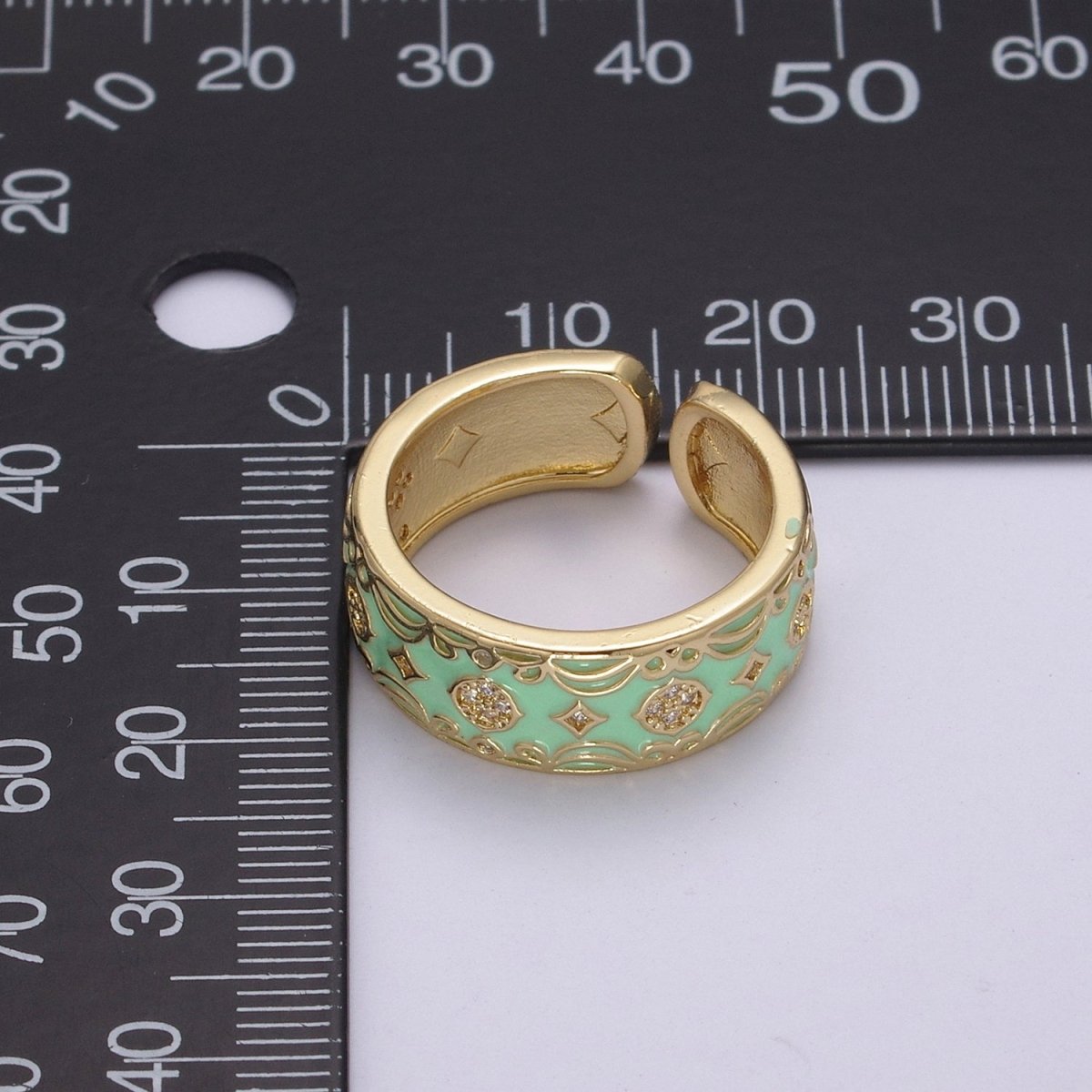 Vintage Enamel Victorian Ring in Black White Green Pink U-185 ~ U-188 - DLUXCA