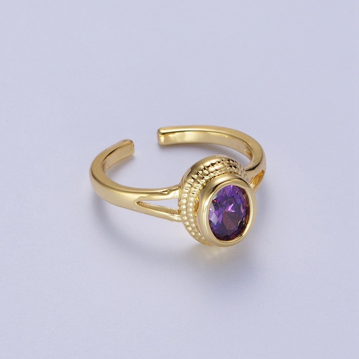 Vintage Gold Ring Amethyst Purple CZ Ring Open Adjustable Jewelry | R-207 - DLUXCA