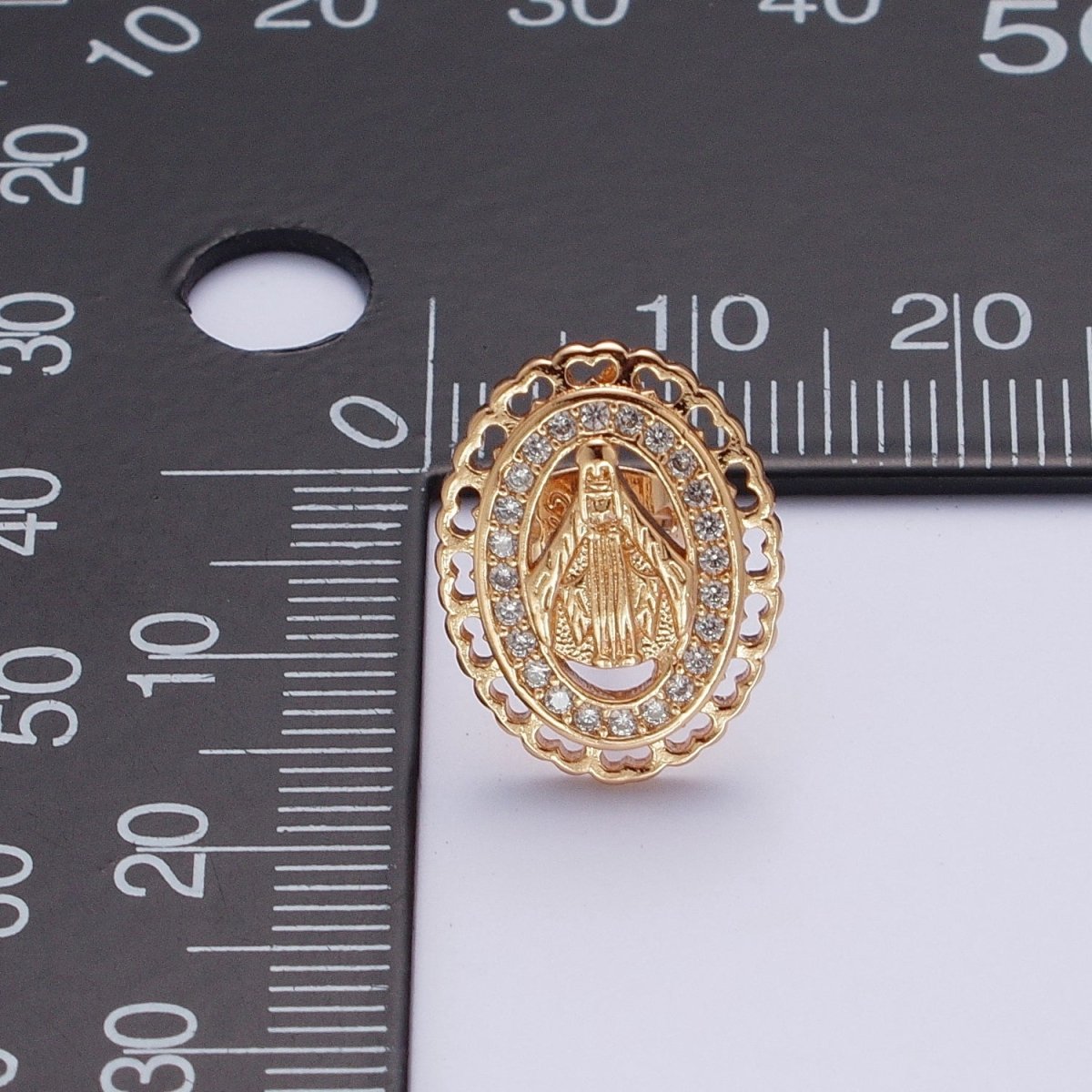 Vintage Miraculous Lady Earring Gold Lady Guadalupe Stud Earring Oval Medallion Virgin Mary Religious Jewelry Gift AE-1047 - DLUXCA