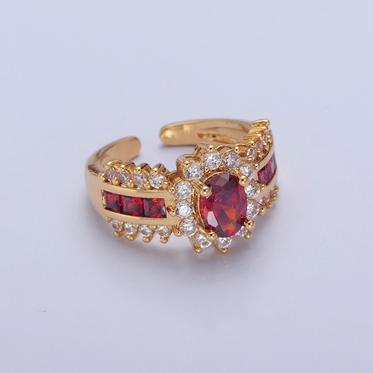 Vintage Pave Red Ring for Statement Ring Open Adjustable Jewelry O-2172 - DLUXCA