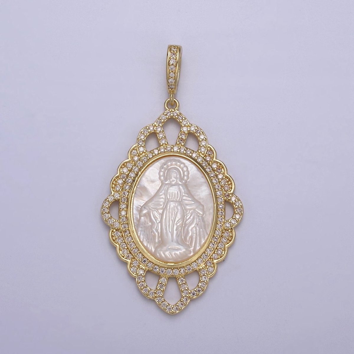 Vintage Pearl Medallion Virgin Mary / Miraculous Lady Guadalupe Pendant for Statement Jewelry Necklace Supply N-565 N-566 - DLUXCA