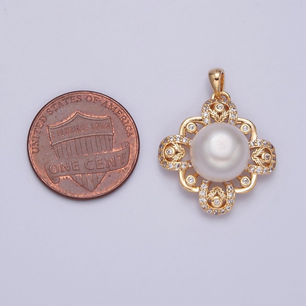 Vintage Round Pave Genuine Shell Pearl Pendant Minimalist Bridal Wedding Jewelry I-030 - DLUXCA