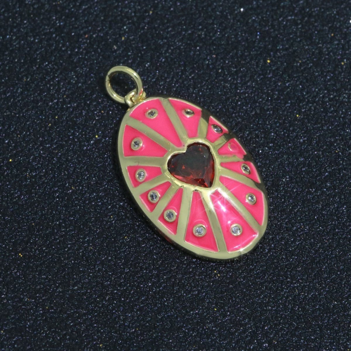 Vintage Shield Pendant 14k Gold Filled Heart Cz Stone Enamel Medallion Charm for Jewelry Making Supply M-701 - M-710 - DLUXCA