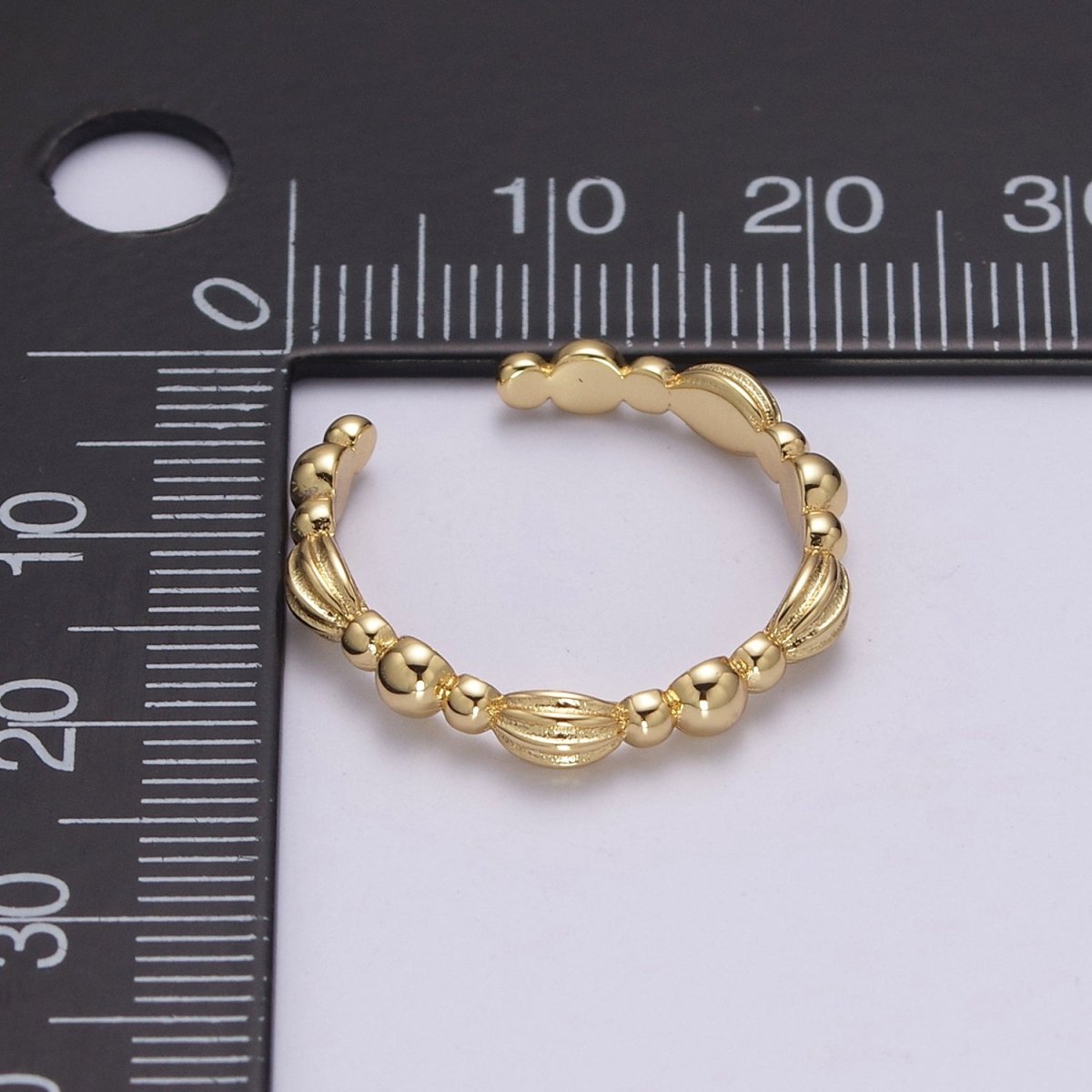 Vintage Style Ring Ball Beaded Cuff Ring Open Adjustable Gold Ring U-159 - DLUXCA