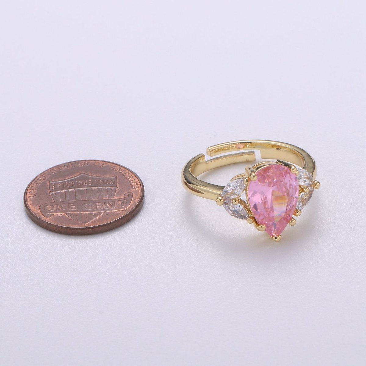 Vintage Teardrop Pink Ring- Adjustable Gold Ring- Engagement Ring- Promise Ring- Pink CZ Ring- Anniversary Birthday Gift For Her O-320 - DLUXCA