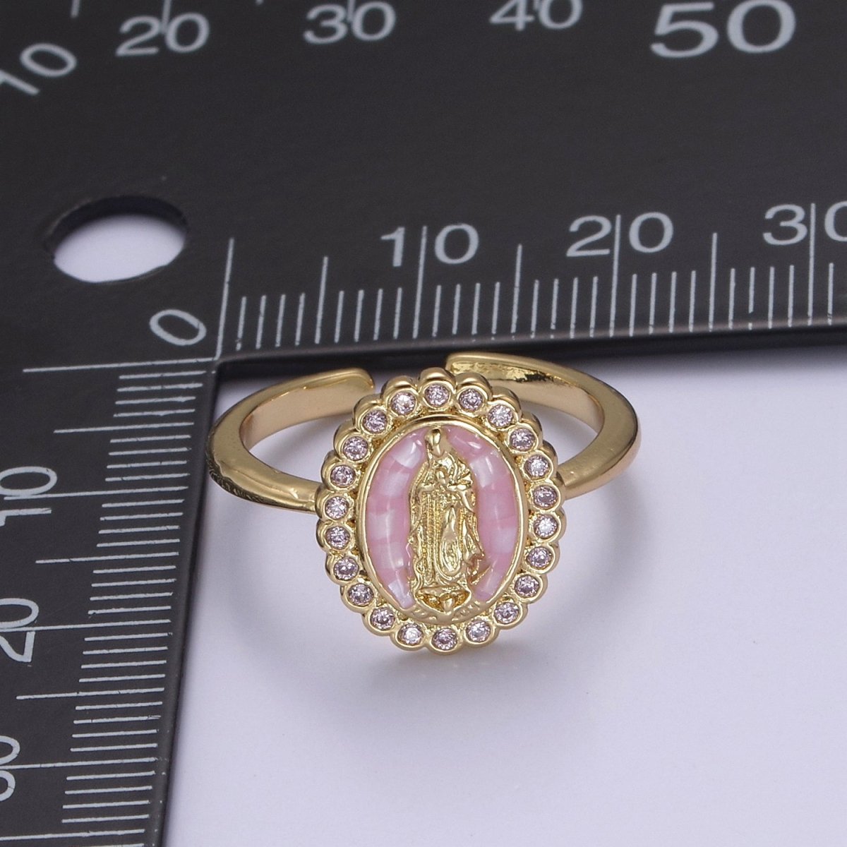 Virgin Mary Ring, 14K Gold Filled Religious Medallion Ring, Mother Mary Statement Ring, cz Lady of Guadalupe Ring S-401 to S-404 - DLUXCA