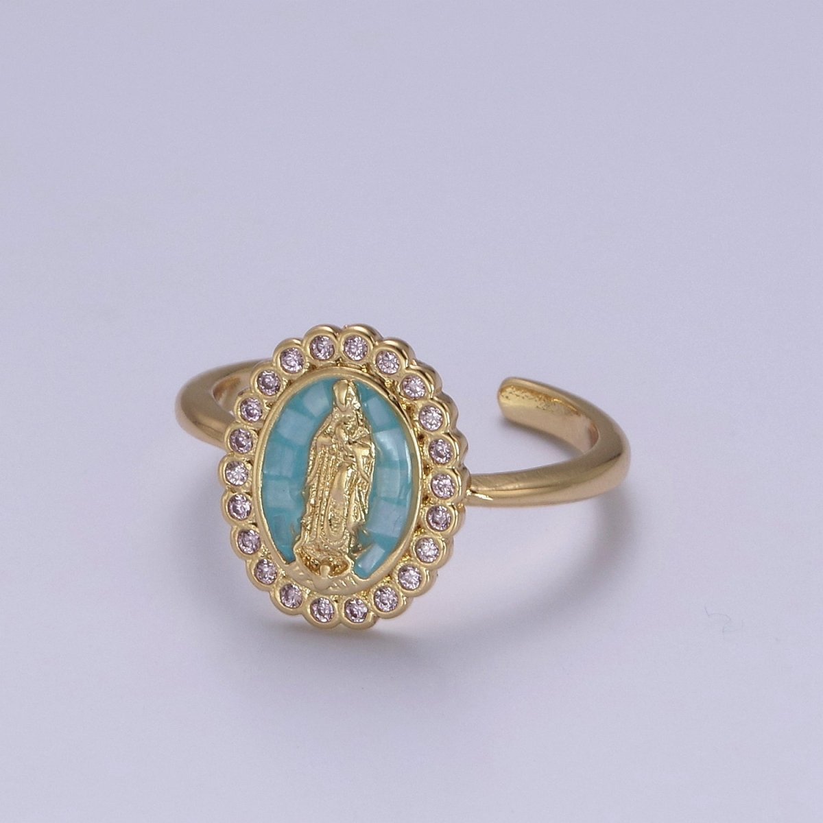 Virgin Mary Ring, 14K Gold Filled Religious Medallion Ring, Mother Mary Statement Ring, cz Lady of Guadalupe Ring S-401 to S-404 - DLUXCA