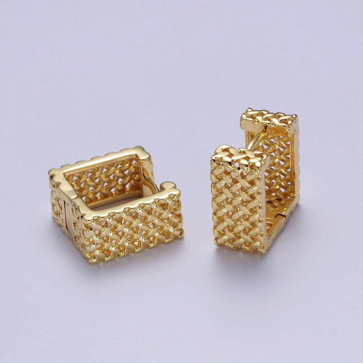 Weave Pattern Rattan Textured Geometric Boxy Huggie Earrings | Y-077 Y-078 - DLUXCA