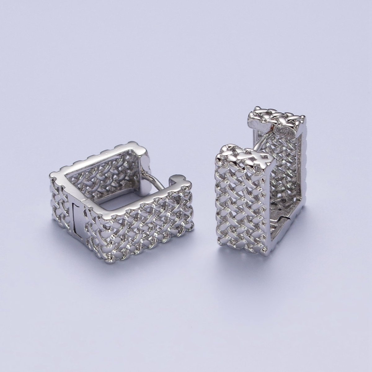 Weave Pattern Rattan Textured Geometric Boxy Huggie Earrings | Y-077 Y-078 - DLUXCA