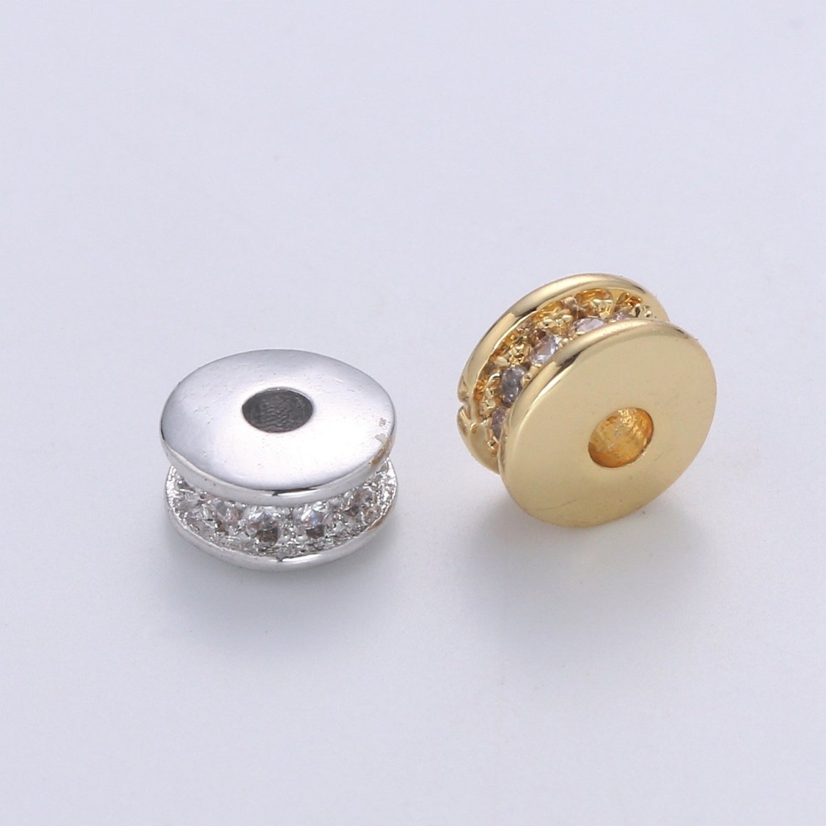 Wheel Spacer Beads CZ Micro Pave Round Rondelle Beads 14K Gold Filled Bead Spacer for Bracelet B-681 B-682 - DLUXCA