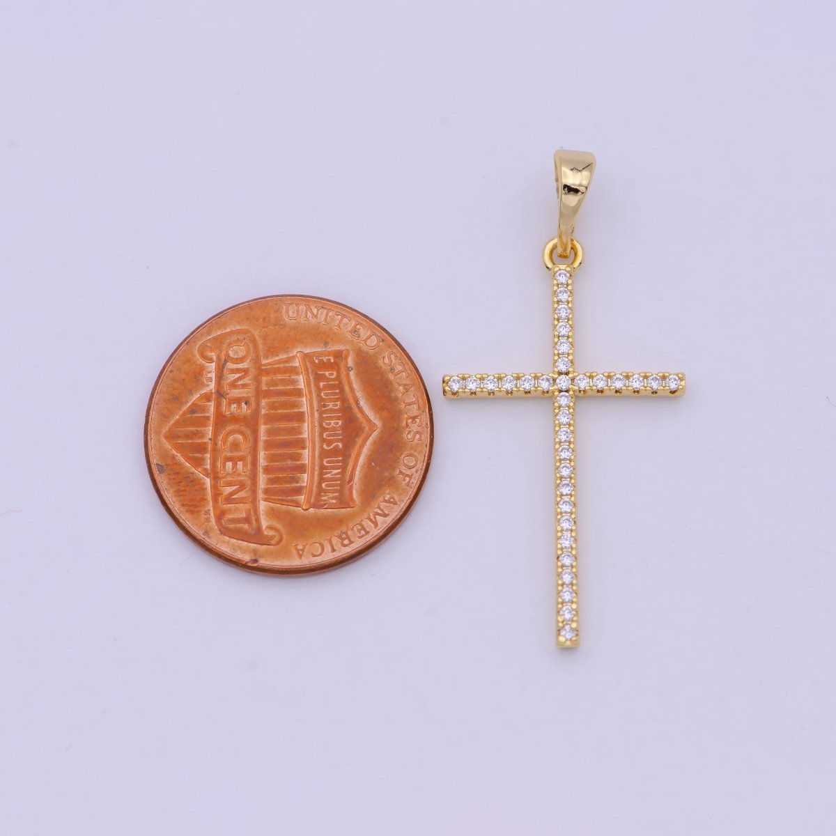 White, 14K Gold Filled Minimalist 34mm Micro Paved CZ Latin Religious Cross Pendant H-018 H-022 H-136 I-010 - DLUXCA