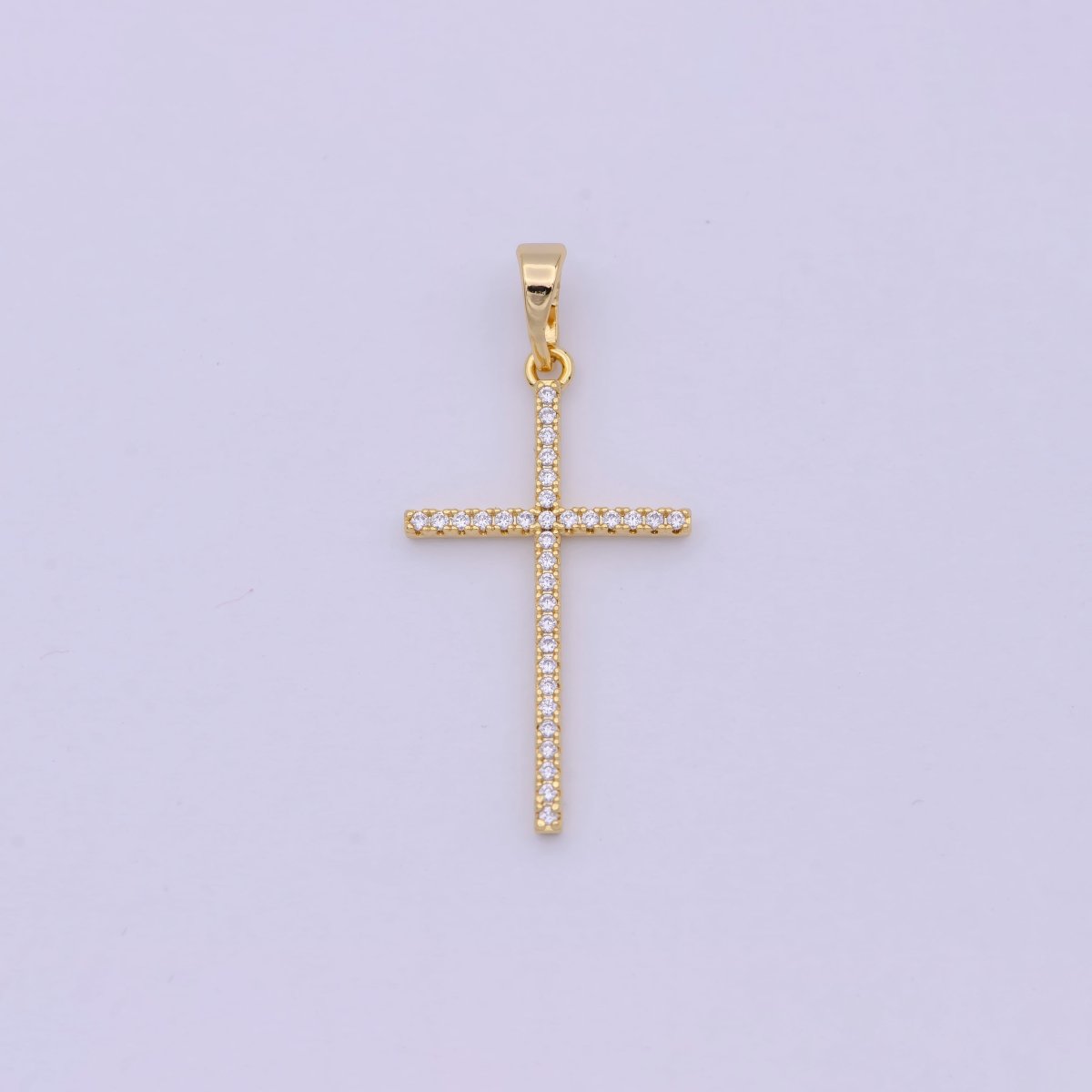 White, 14K Gold Filled Minimalist 34mm Micro Paved CZ Latin Religious Cross Pendant H-018 H-022 H-136 I-010 - DLUXCA