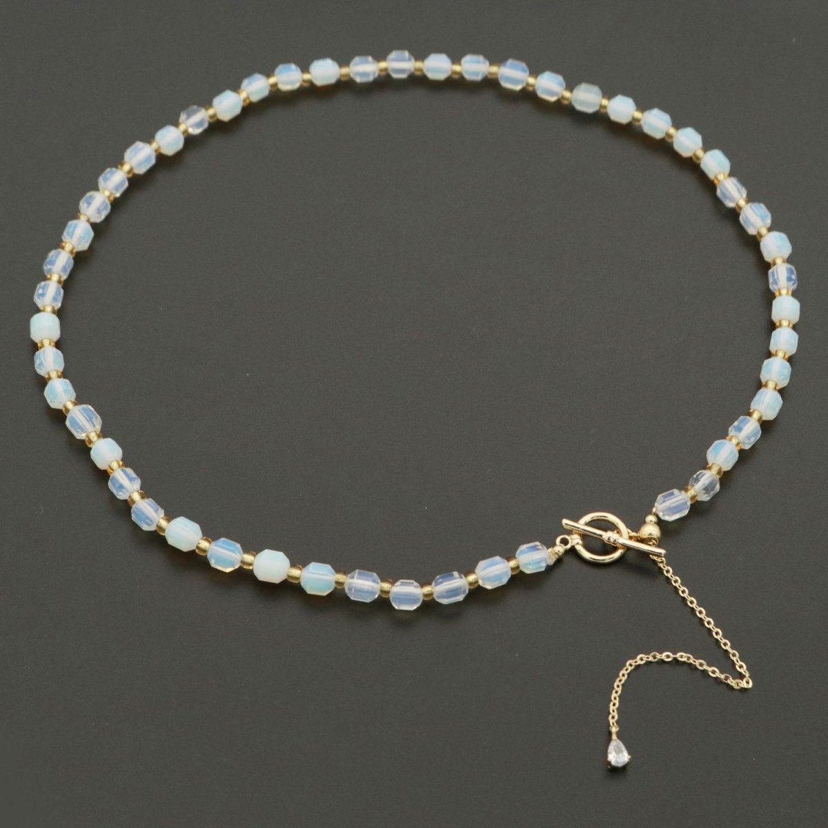 White Agate Bead Necklace 5.6mm Beads Mini White Agate stone Bead Necklace 16.5" necklace with Toggle Clasp | WA-252 Clearance Pricing - DLUXCA