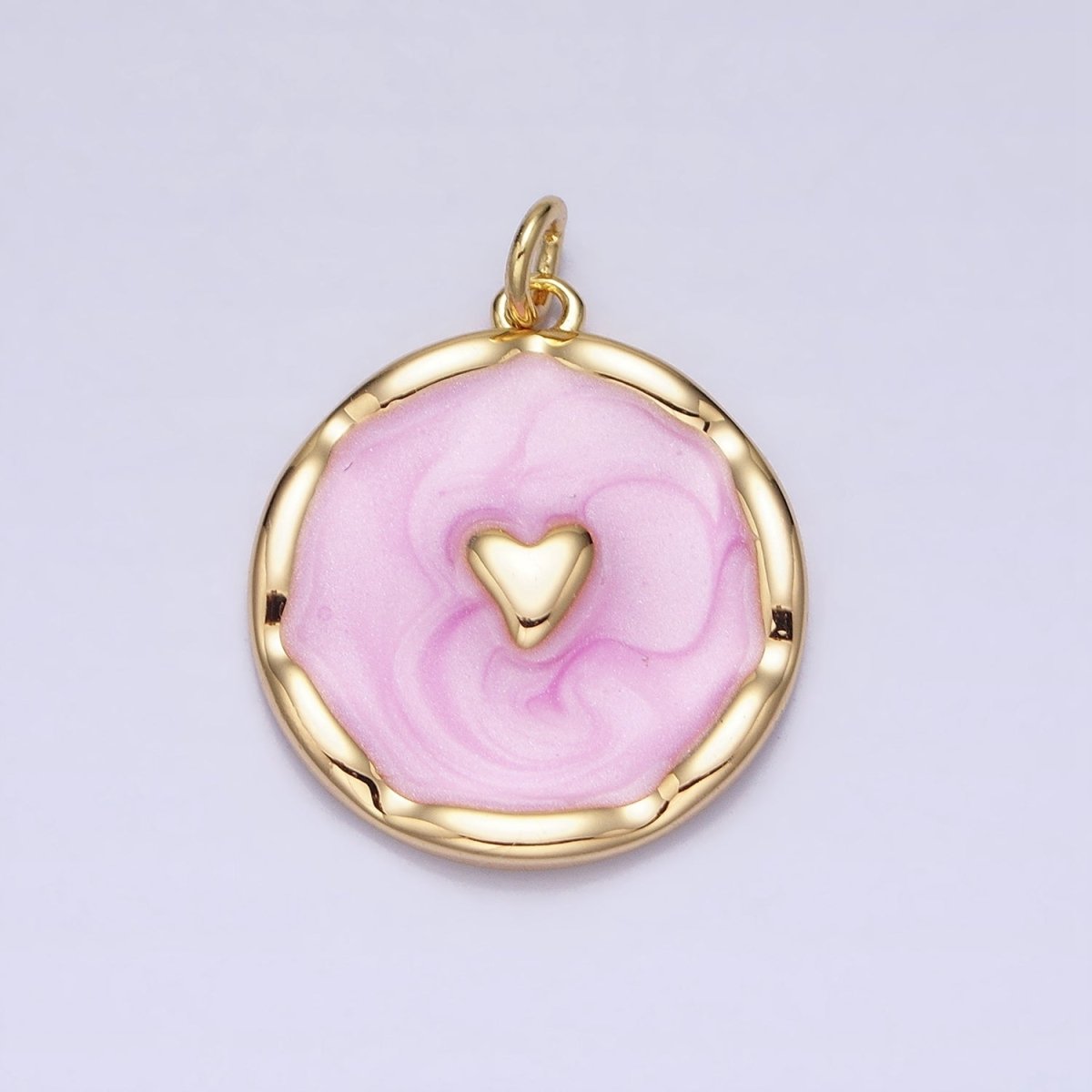 White, Blue, Pink Sparkly Enamel Heart Round Charm in Gold & Silver | AC633 - AC638 - DLUXCA