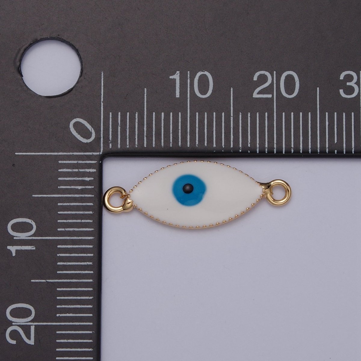 White Enamel Evil Eye Connector, Eye of Ra Protection Charm Connector For Jewelry Making, G-921 - DLUXCA