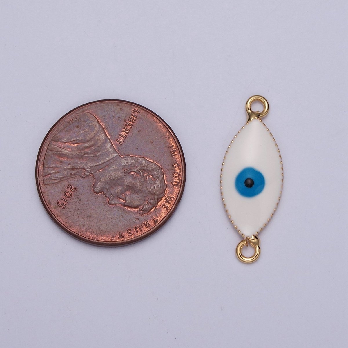 White Enamel Evil Eye Connector, Eye of Ra Protection Charm Connector For Jewelry Making, G-921 - DLUXCA