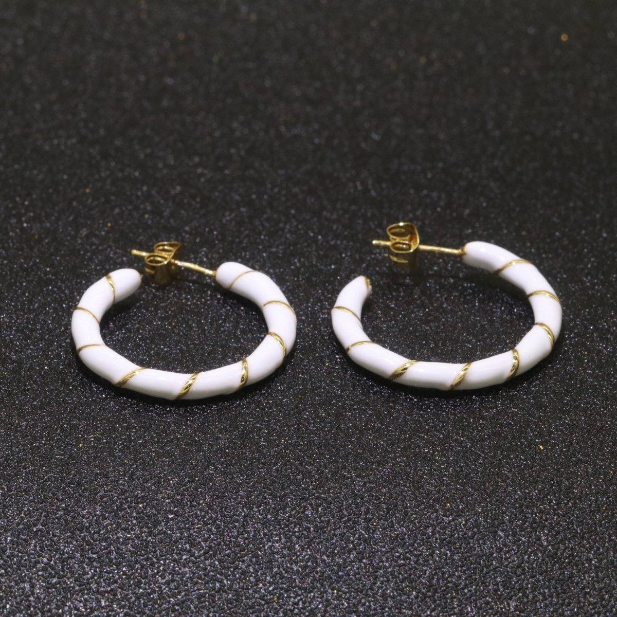 White Enamel Hoop Earring with Gold Swirl 26mm Hoop earring Jewelry Gift T-009 - DLUXCA