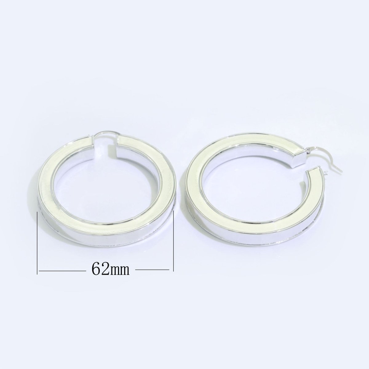 White Enamel hoop earrings Silver 62mm hoops Trend Fashion jewelry, T033 - DLUXCA