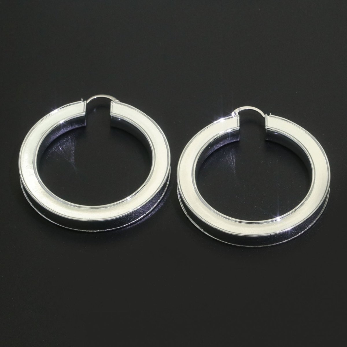 White Enamel hoop earrings Silver 62mm hoops Trend Fashion jewelry, T033 - DLUXCA