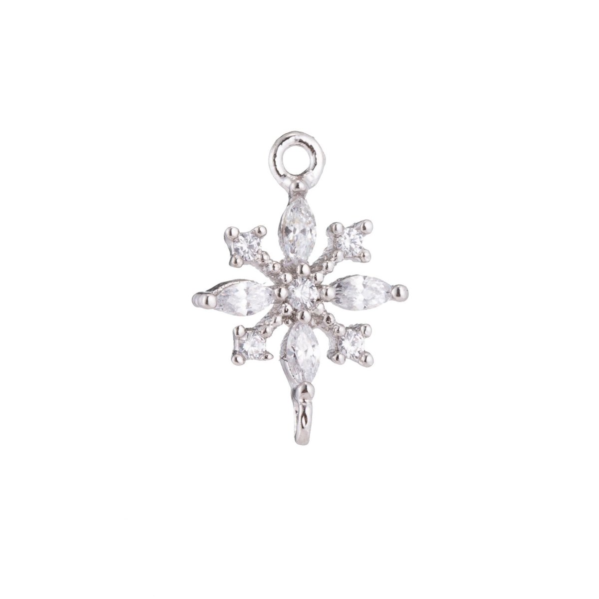 White Gold Cool Icicle, Snow Pattern, Winter Flower, Women, Cubic Zirconia Bracelet Charm, Necklace Pendant, Findings for Jewelry Making, F-169 - DLUXCA