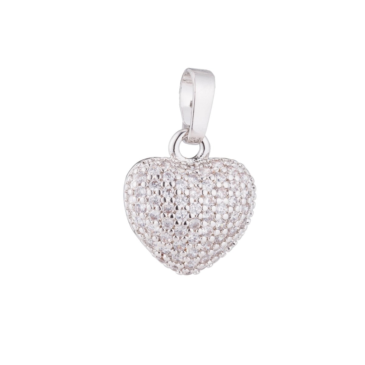 White gold fill Heart Love 3D charm Romantic Gifts DIY Craft Cute Cubic Zirconia Necklace Pendant Bead Bails Findings for Jewelry Making H-322 - DLUXCA