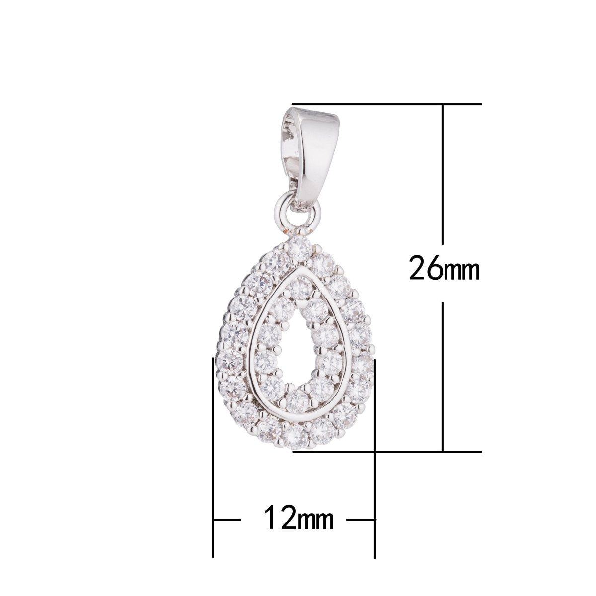White Gold Fill Silver Tear Drop Pear Shape Dangle Style DIY Cubic Zirconia Necklace Pendant Charm Bead Bails Findings for Jewelry Making H-006 - DLUXCA