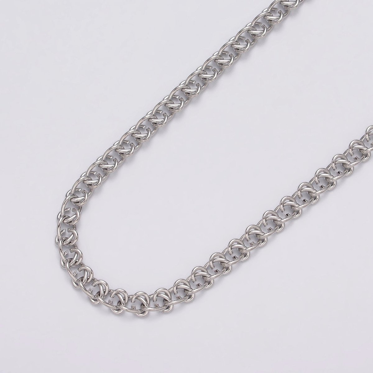 White Gold Filled 12mm Geometric C-Shaped Wheat Double Link Designed Unfinished Chain | ROLL-1100 Clearance Pricing - DLUXCA
