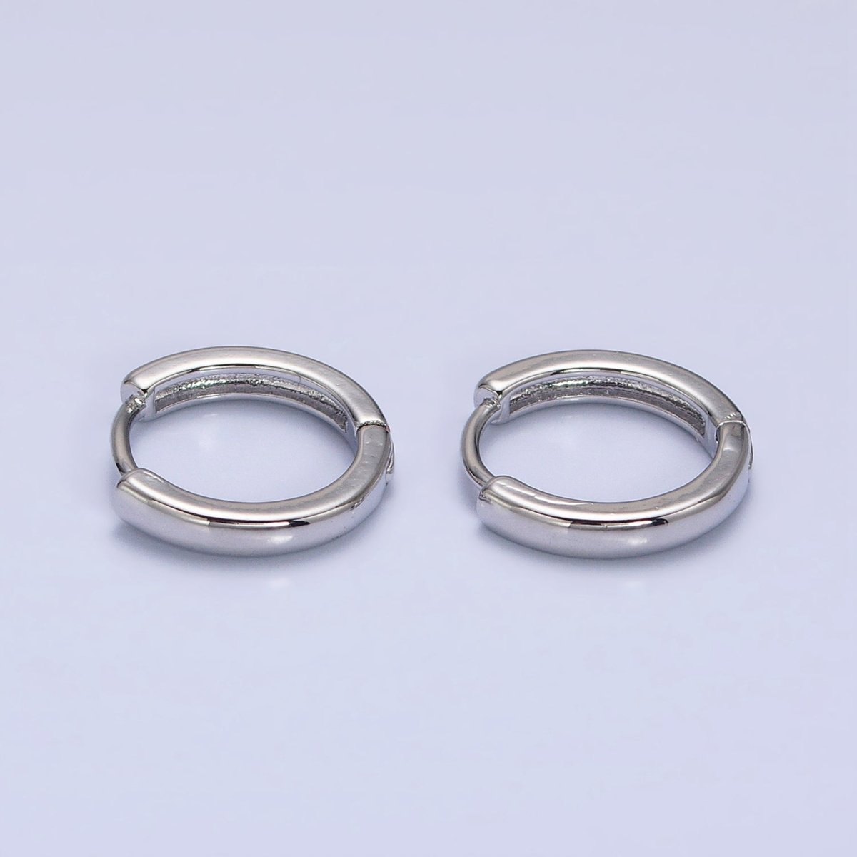 White Gold Filled 13mm Flat Thin Minimalist Cartilage Huggie Earrings | AB1548 - DLUXCA