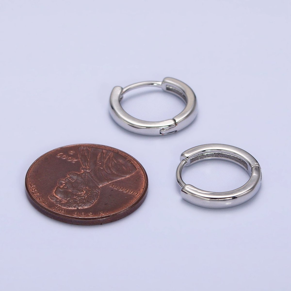 White Gold Filled 13mm Flat Thin Minimalist Cartilage Huggie Earrings | AB1548 - DLUXCA