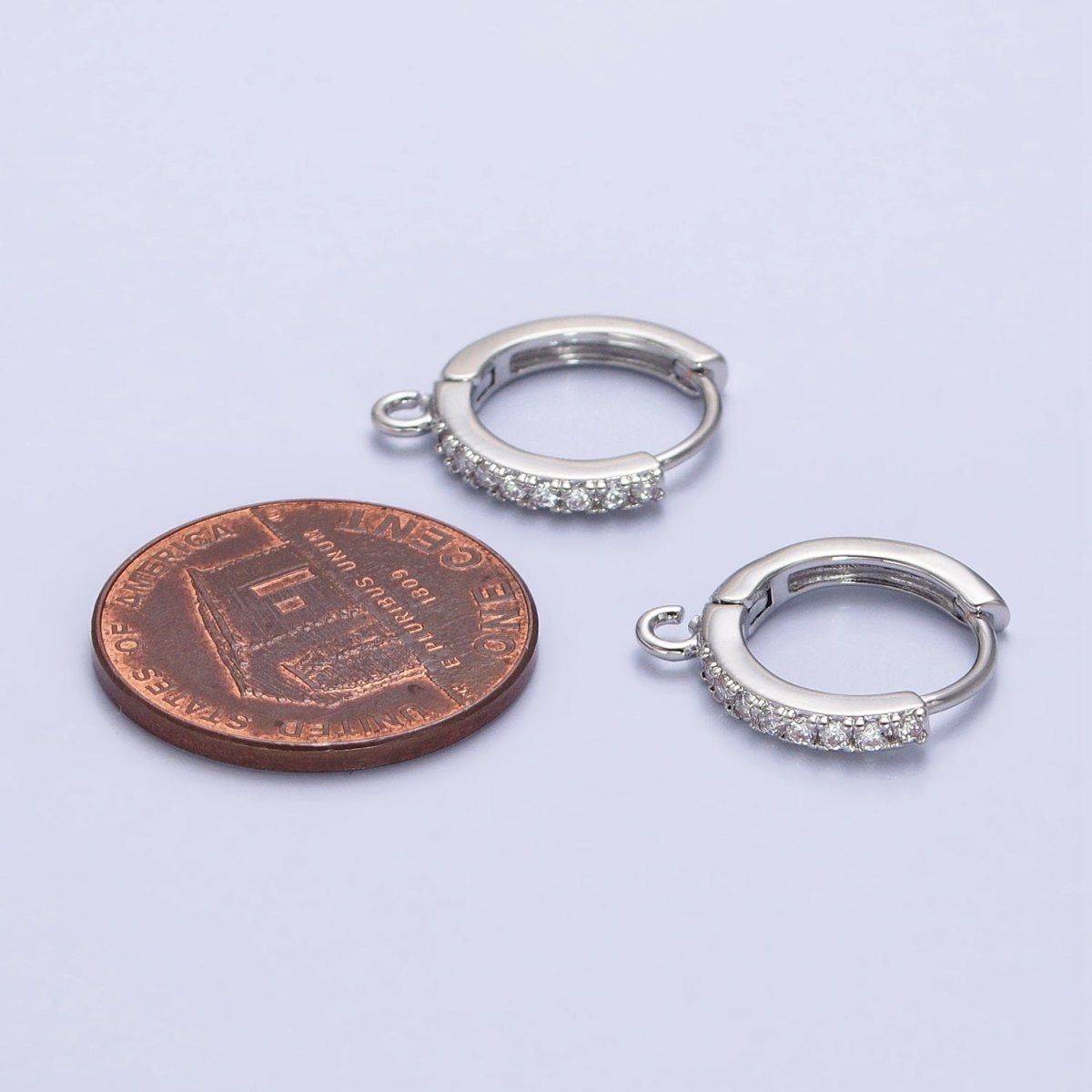 White Gold Filled 14mm Micro Paved Huggie Open Loop Earrings Supply | Z-332 - DLUXCA