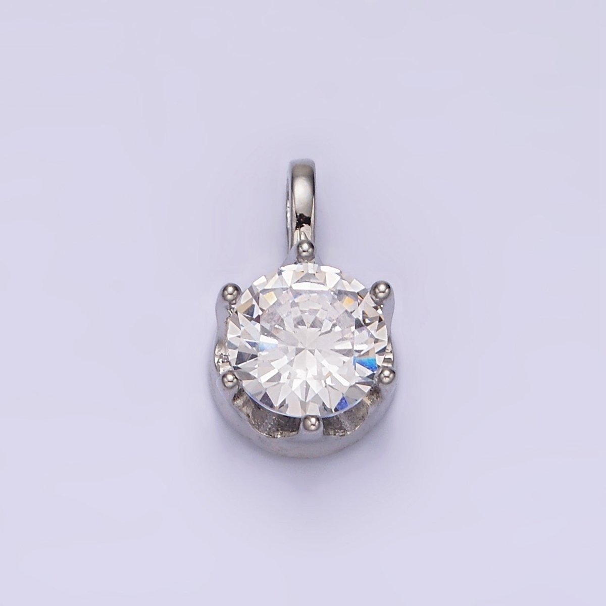 White Gold Filled 15mm, 21mm Clear Cubic Zirconia Round Solitaire Silver Pendant | N1817 N1818 - DLUXCA