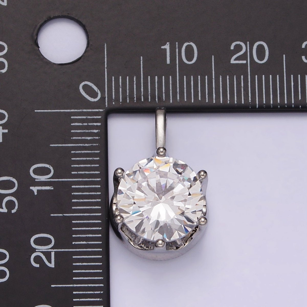 White Gold Filled 15mm, 21mm Clear Cubic Zirconia Round Solitaire Silver Pendant | N1817 N1818 - DLUXCA