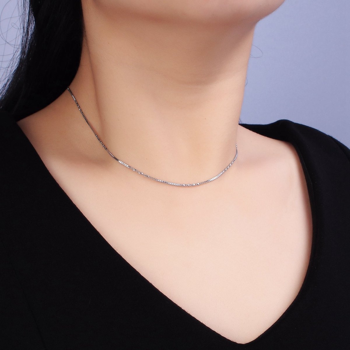 White Gold Filled 1mm Dainty Box 16 Inches, 18 Inches Layering Chain Necklace | WA-1782 WA-1783 Clearance Pricing - DLUXCA