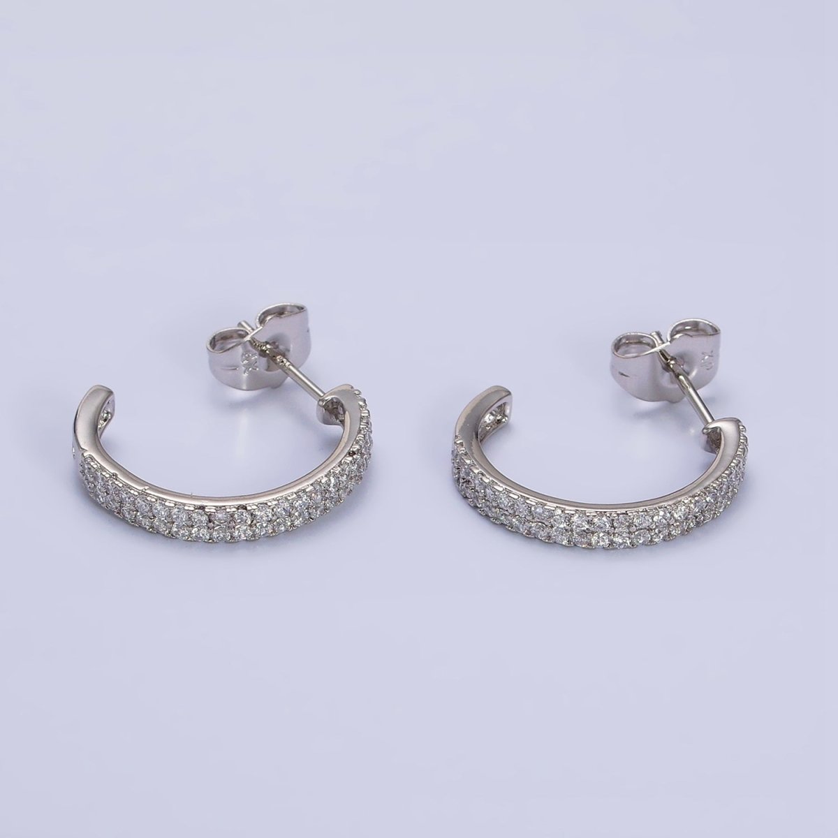 White Gold Filled 20mm Clear Micro Paved CZ C-Shaped Hoop Earrings | AD1421 - DLUXCA