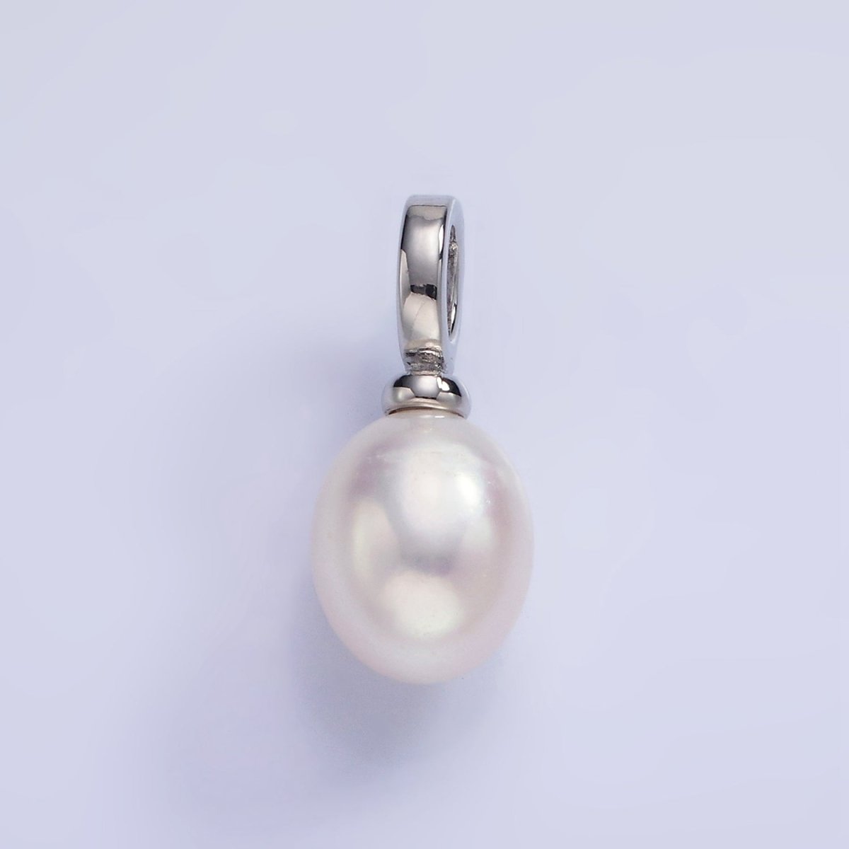 White Gold Filled 20mm Freshwater Pearl Drop Snap Latch Bail Pendant | P1698 - DLUXCA