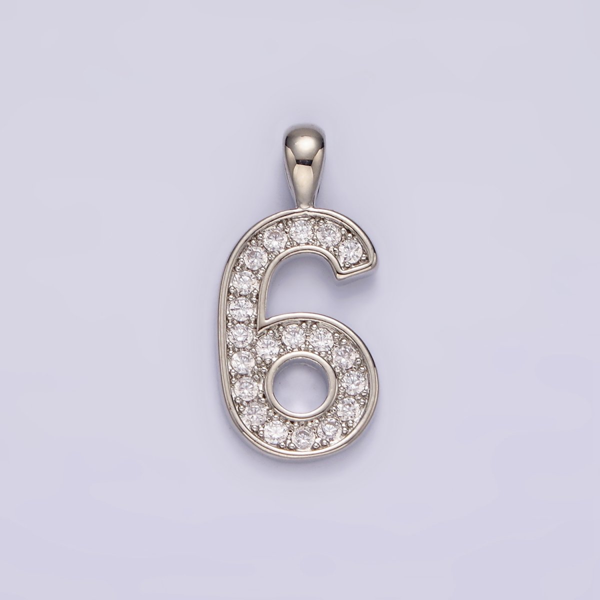 White Gold Filled 21.5mm Clear Micro Paved CZ Number 0-9 Pendant | N1246 - N1255 - DLUXCA