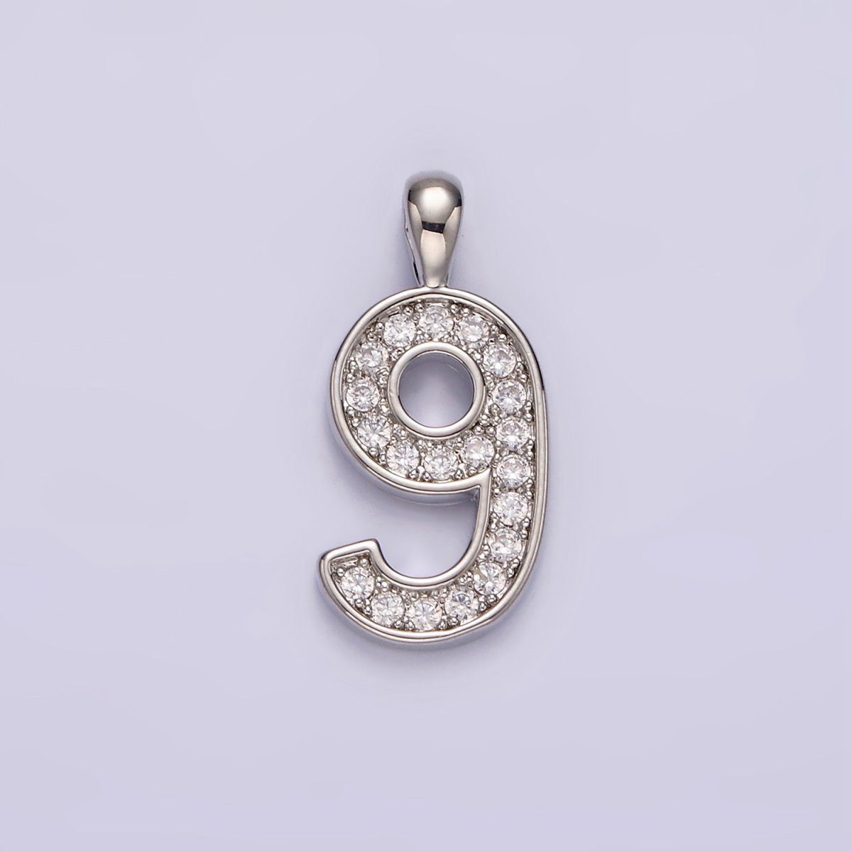 White Gold Filled 21.5mm Clear Micro Paved CZ Number 0-9 Pendant | N1246 - N1255 - DLUXCA