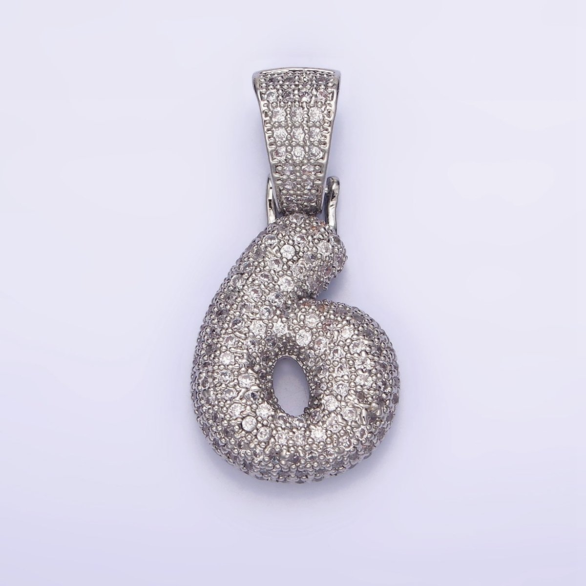 White Gold Filled 25mm Number 0-9 Dome Clear Micro Paved CZ Pendant | AA705 - AA714 - DLUXCA