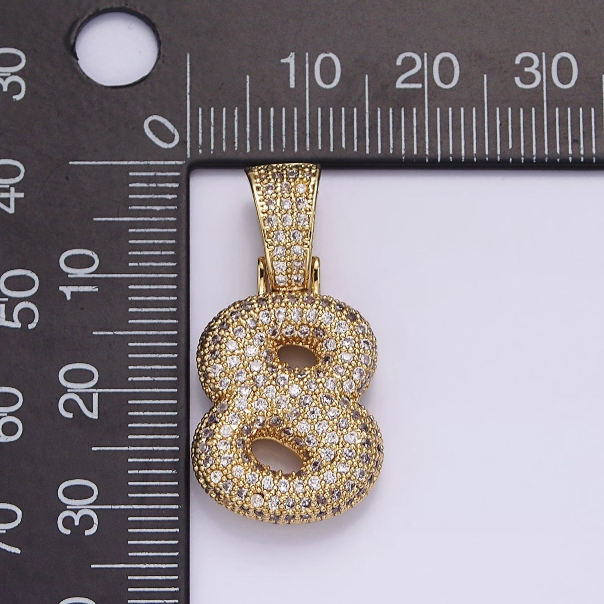 White Gold Filled 25mm Number 0-9 Dome Clear Micro Paved CZ Pendant | AA705 - AA714 - DLUXCA