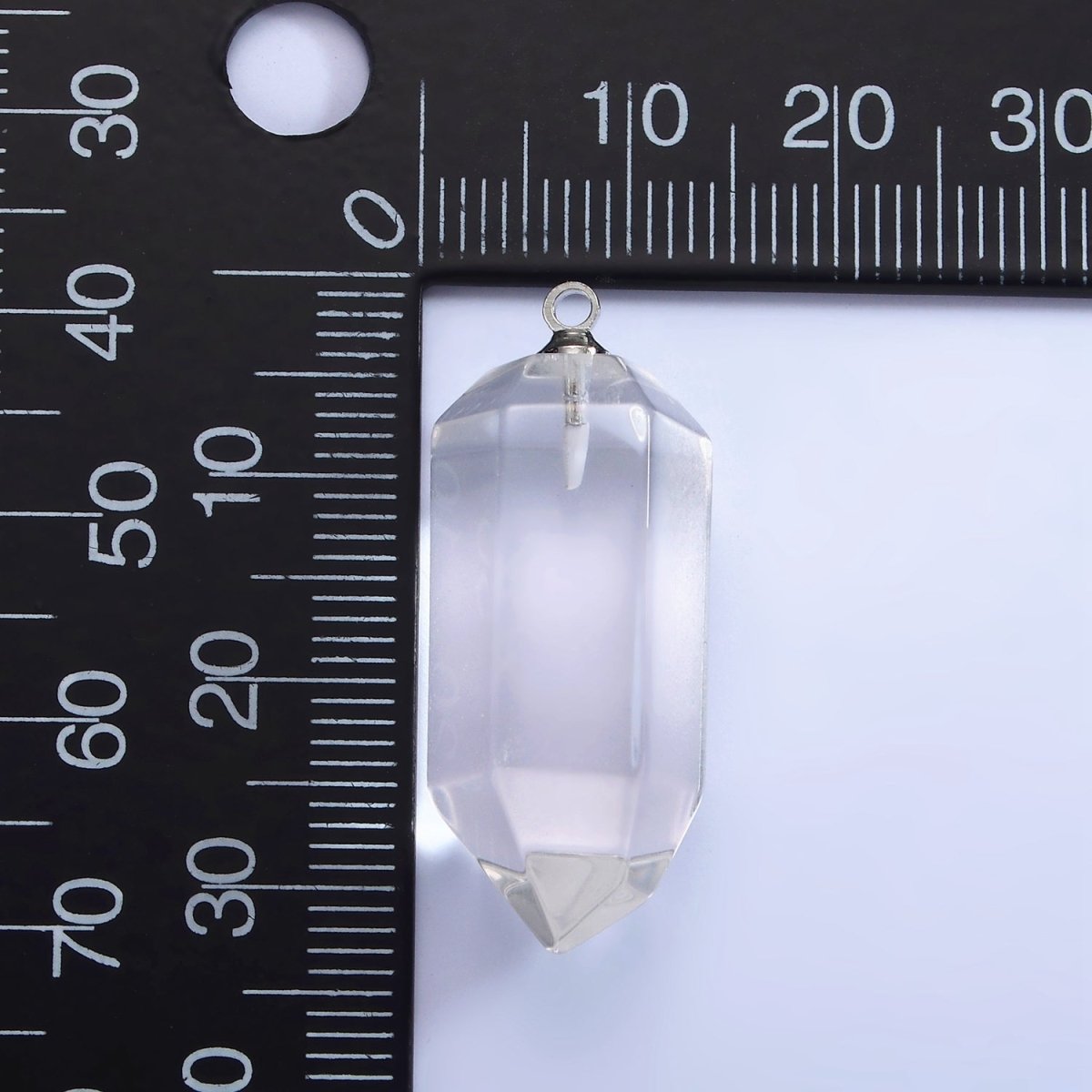 White Gold Filled 32mm Clear Quartz Abstract Multifaceted Point Wand Charm | N1649 - DLUXCA