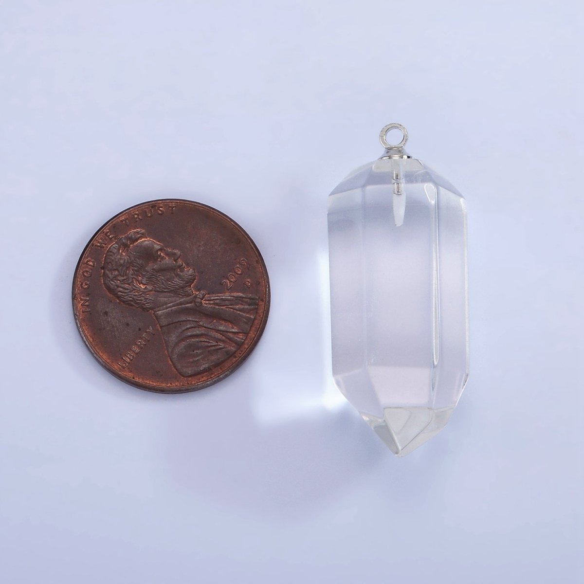 White Gold Filled 32mm Clear Quartz Abstract Multifaceted Point Wand Charm | N1649 - DLUXCA